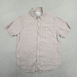 Porter & Ash Shirt Mens Large Beige Linen Short Sleeve Button Up Casual Summer